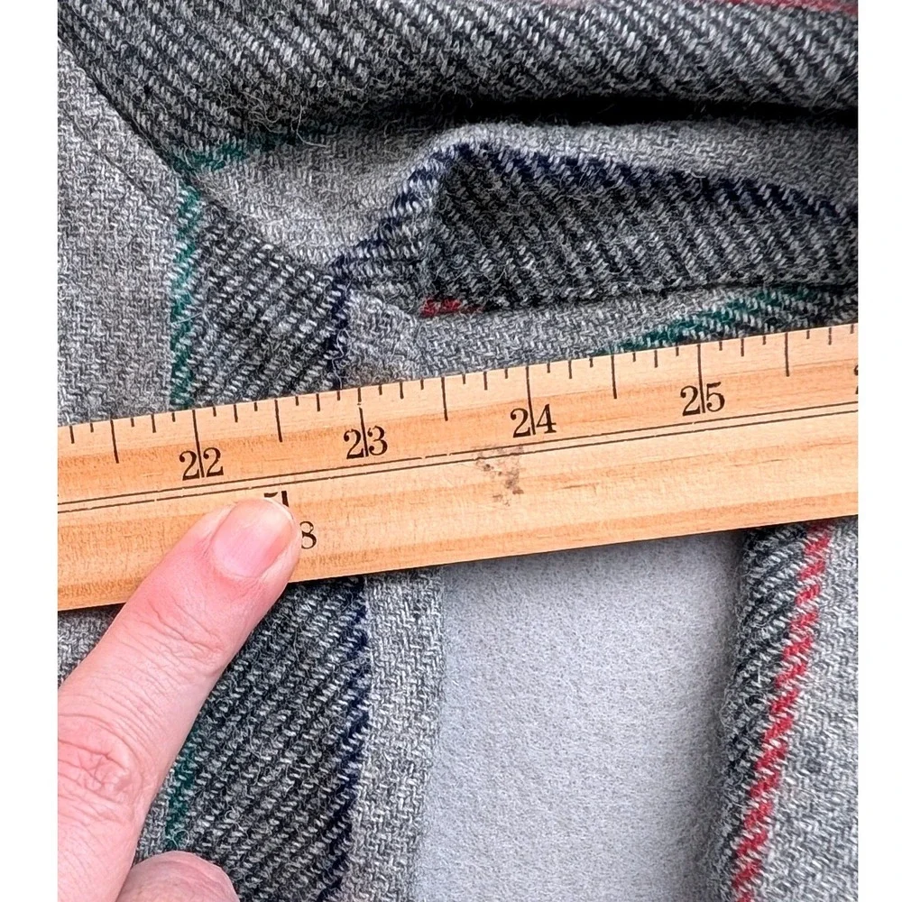 Fieldmaster Mens Wool Blend Striped Flannel Shirt Gray Red Green Large Vintage
